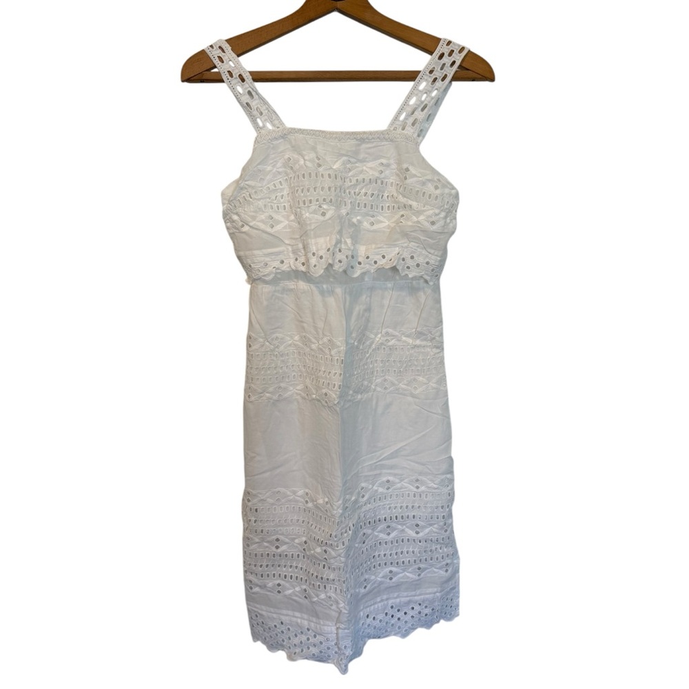 J. Crew 02 White Eyelet Lace Lined Sleeveless Knee Length Sheath Tank Dress - Picture 6 of 10